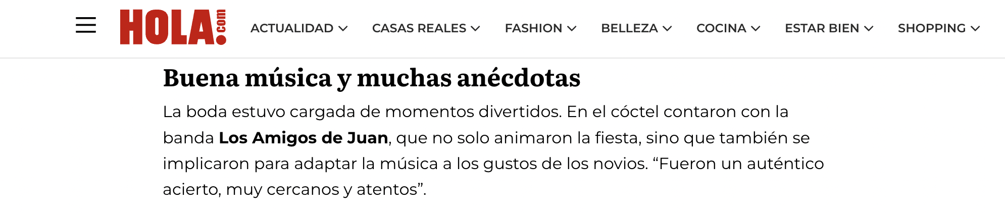 Recorte en ¡HOLA! Novias mencionando a Los Amigos de Juan